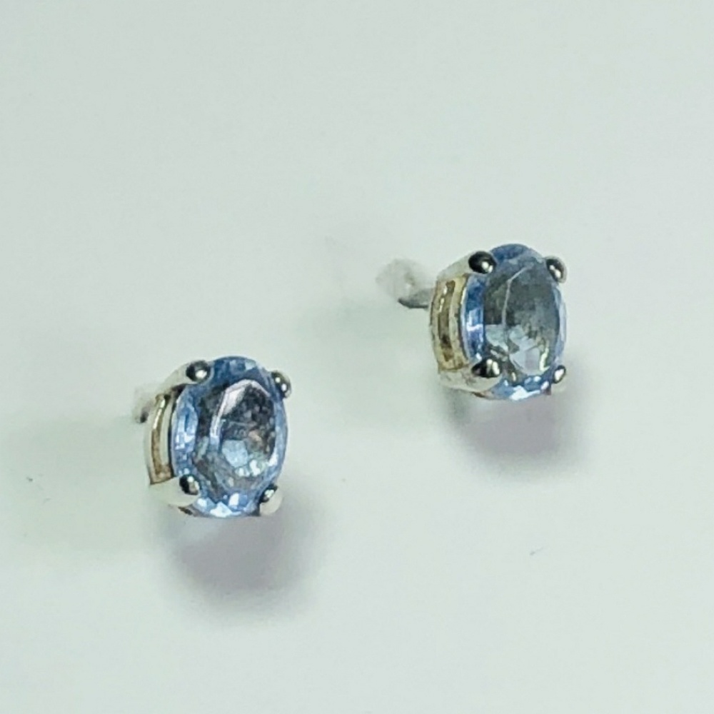 Natural Blue Stone and Silver Plated Studs